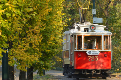 Beautiful historical tram. One of many we can find in Prague transportation museum